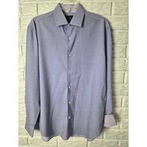 WRK Dress Shirt 15-15.5 4-Way Stretch Purple Houndstooth Button Up Flip Cuff